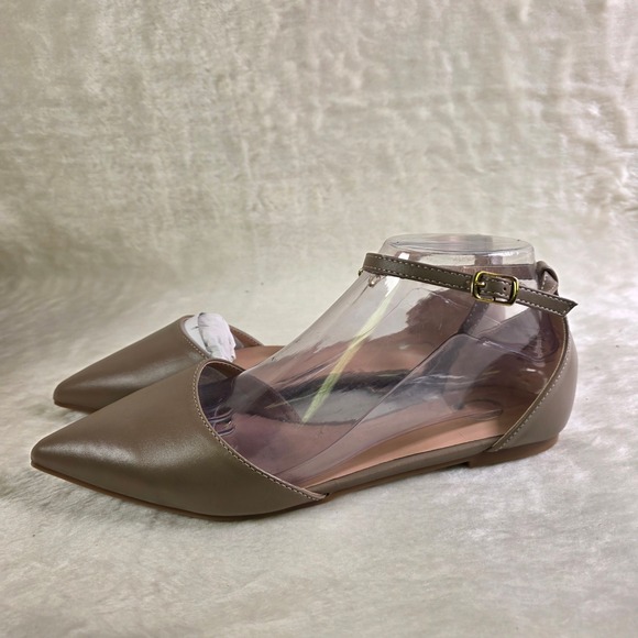 Journee Collection Shoes - Journee Collection Reba Flats Taupe Ankle Strap Pointed Toe Womens 7.5 New